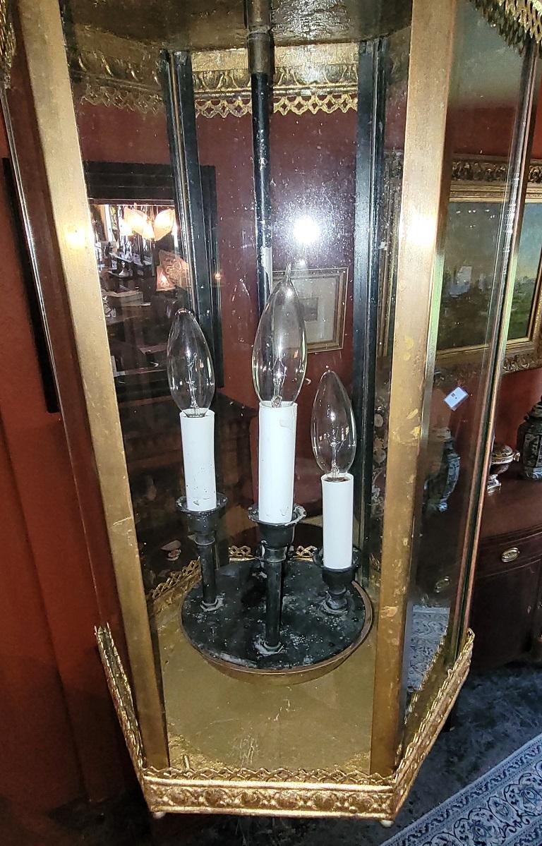 Vintage Gold and Brass 4 Light Lantern For Sale 5