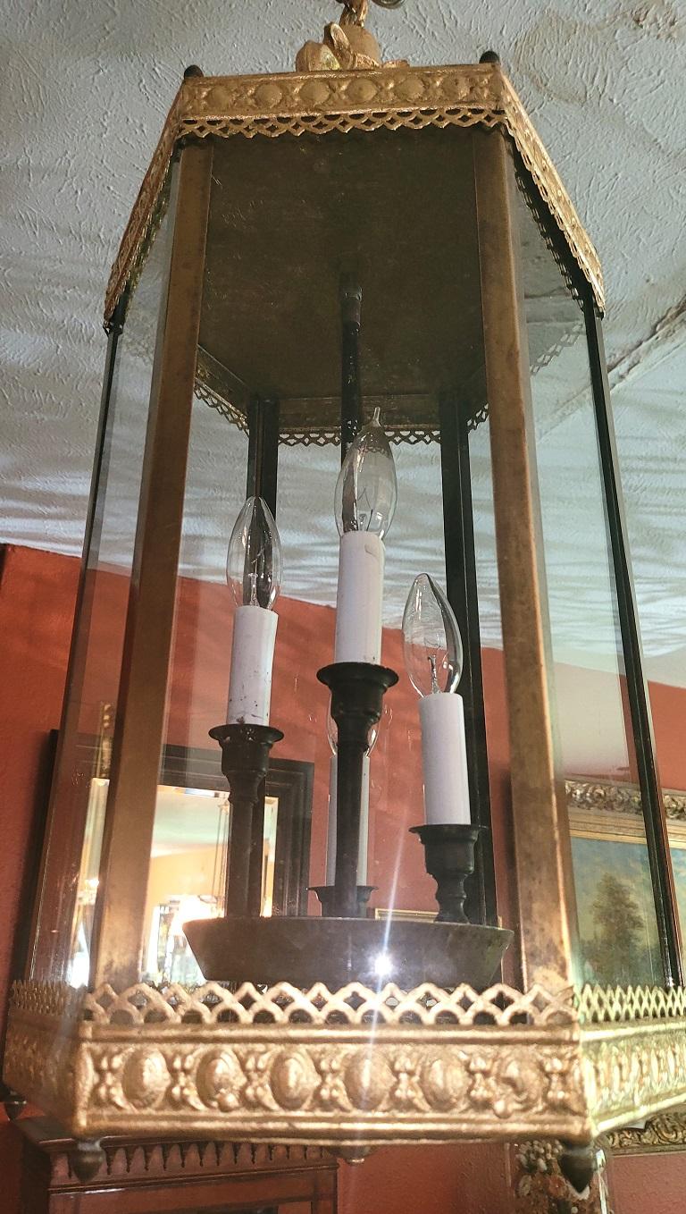 Vintage Gold and Brass 4 Light Lantern In Good Condition For Sale In Dallas, TX