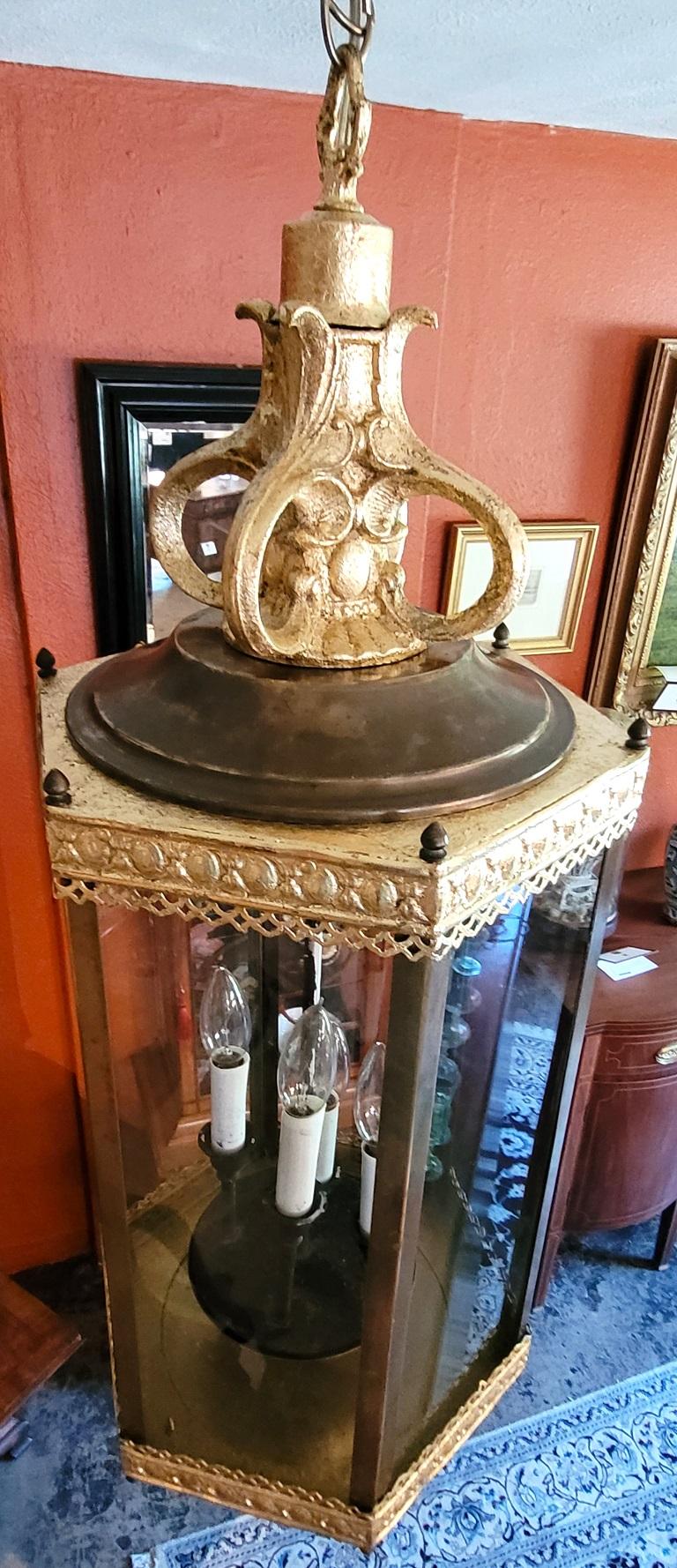 Vintage Gold and Brass 4 Light Lantern For Sale 2