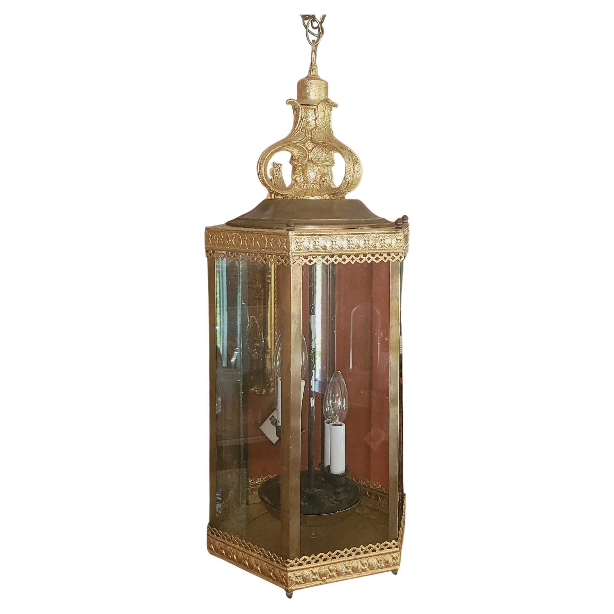 Vintage Gold and Brass 4 Light Lantern For Sale