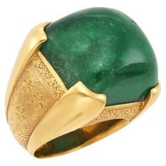 Vintage Gold and Cabochon Emerald Ring
