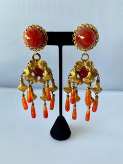Vintage Gold and Carnelian Dangle Earrings