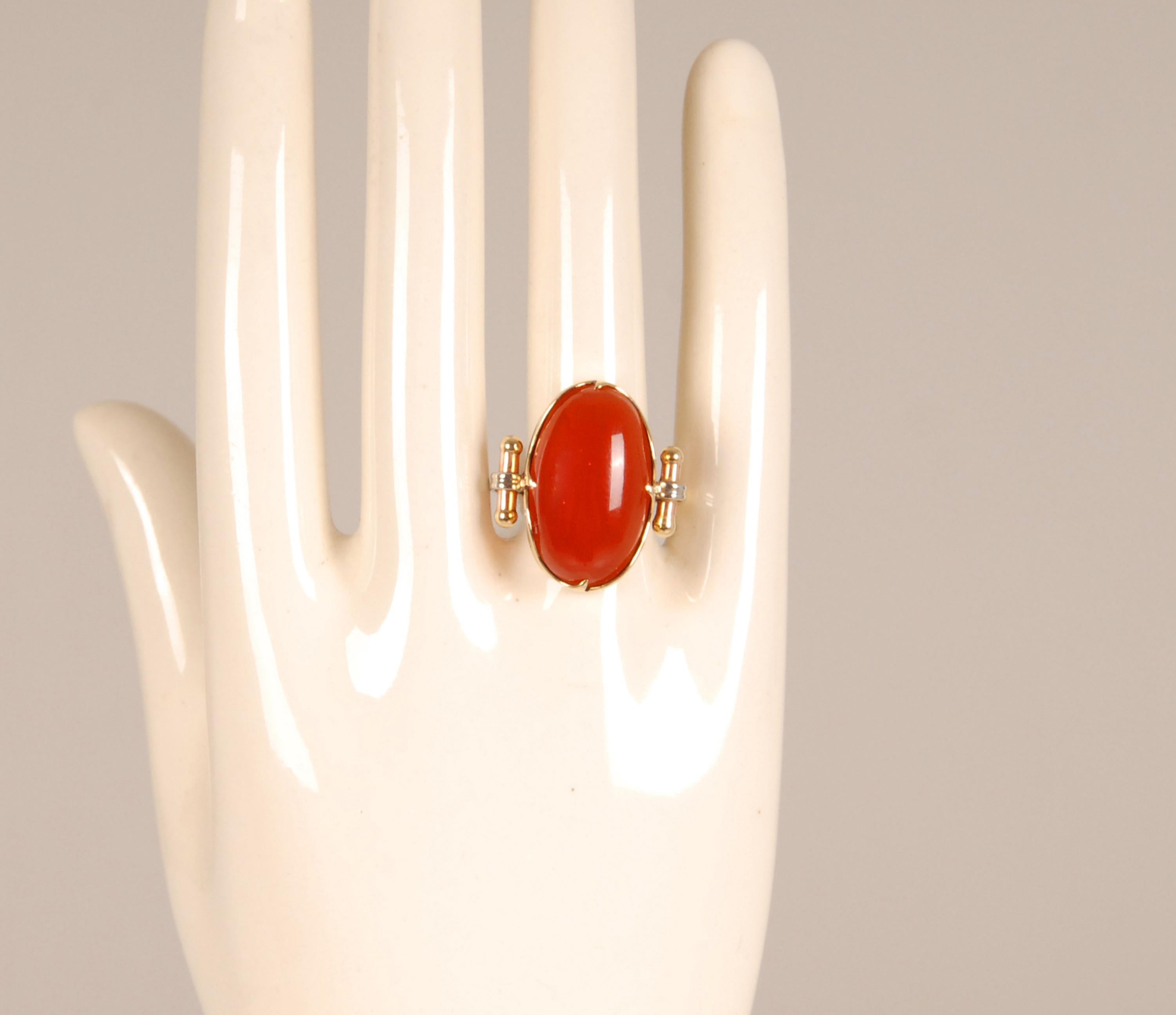 Mid-Century Modern Mid Century Gold Ring with Cabochon Cut Agate Carnelian For Sale