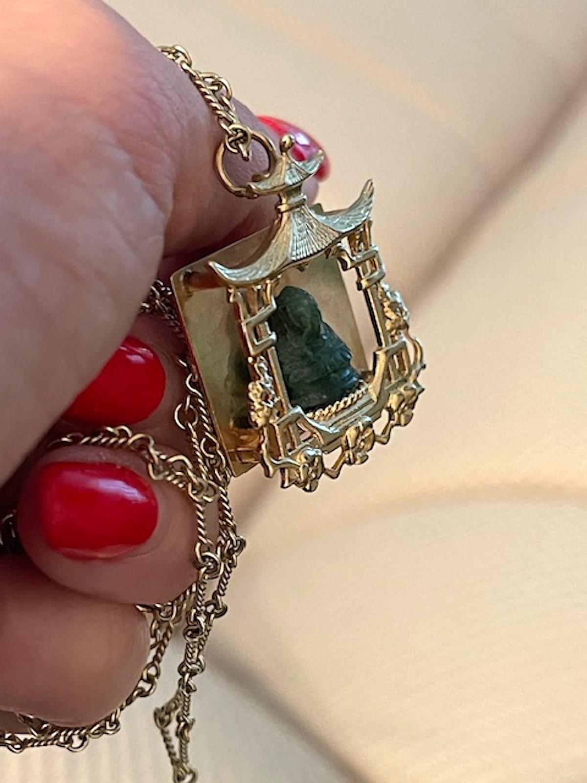 Vintage Gold and Carved Jade Pagoda Statement Charm 5