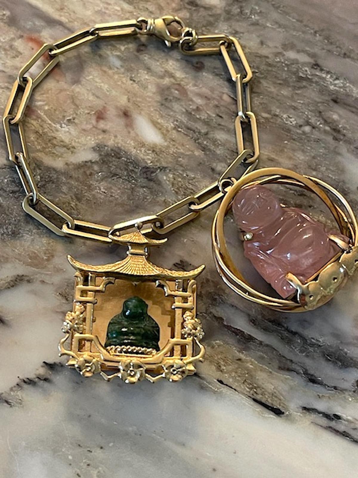 Vintage Gold and Carved Jade Pagoda Statement Charm 1