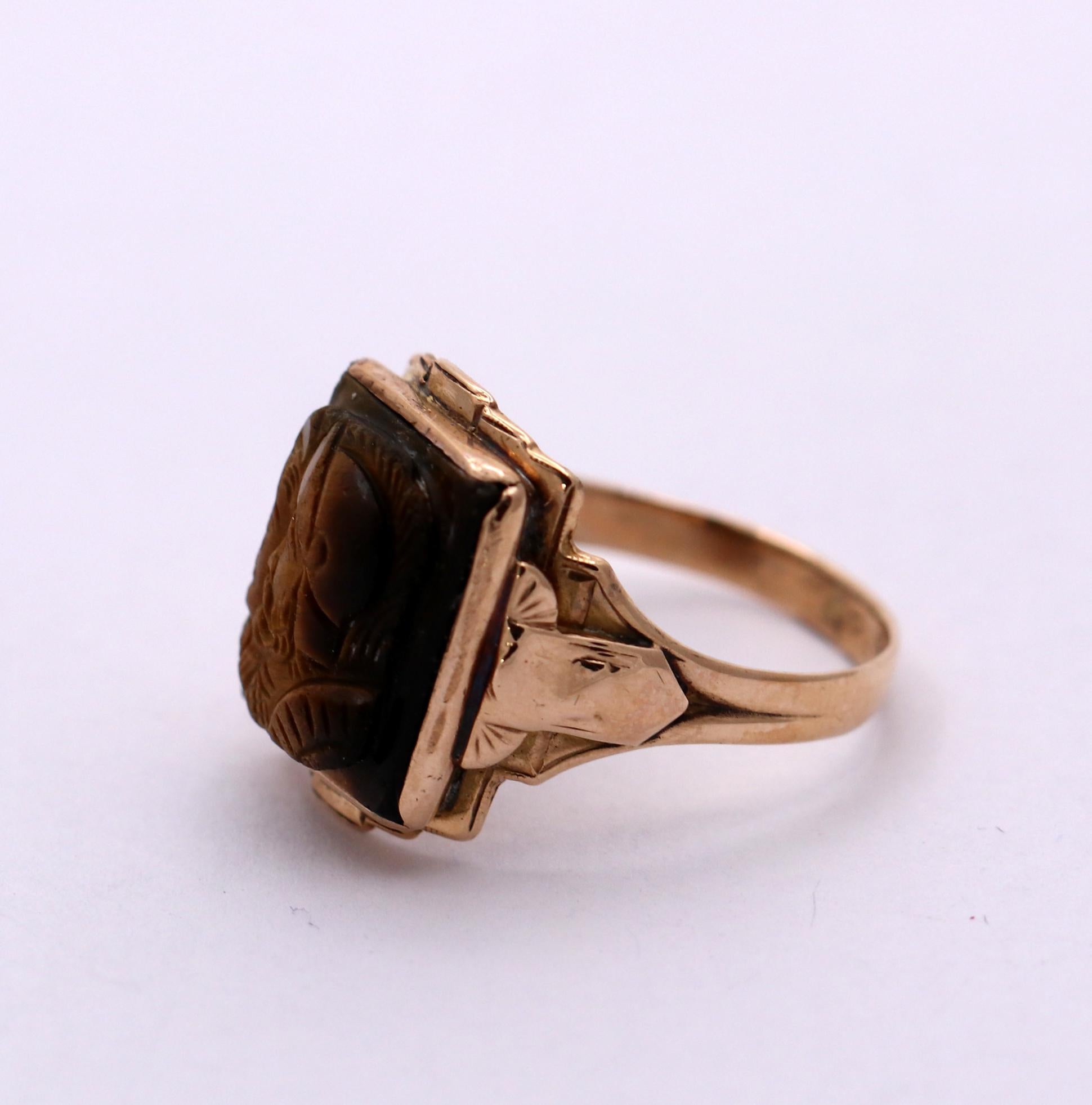 carved tigers eye ring