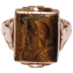 Vintage Gold and Carved Tiger's Eye Ring