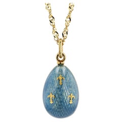Vintage Gold and Cloissone Enamel Faberge Egg Pendant  with Fleur-De-Lis