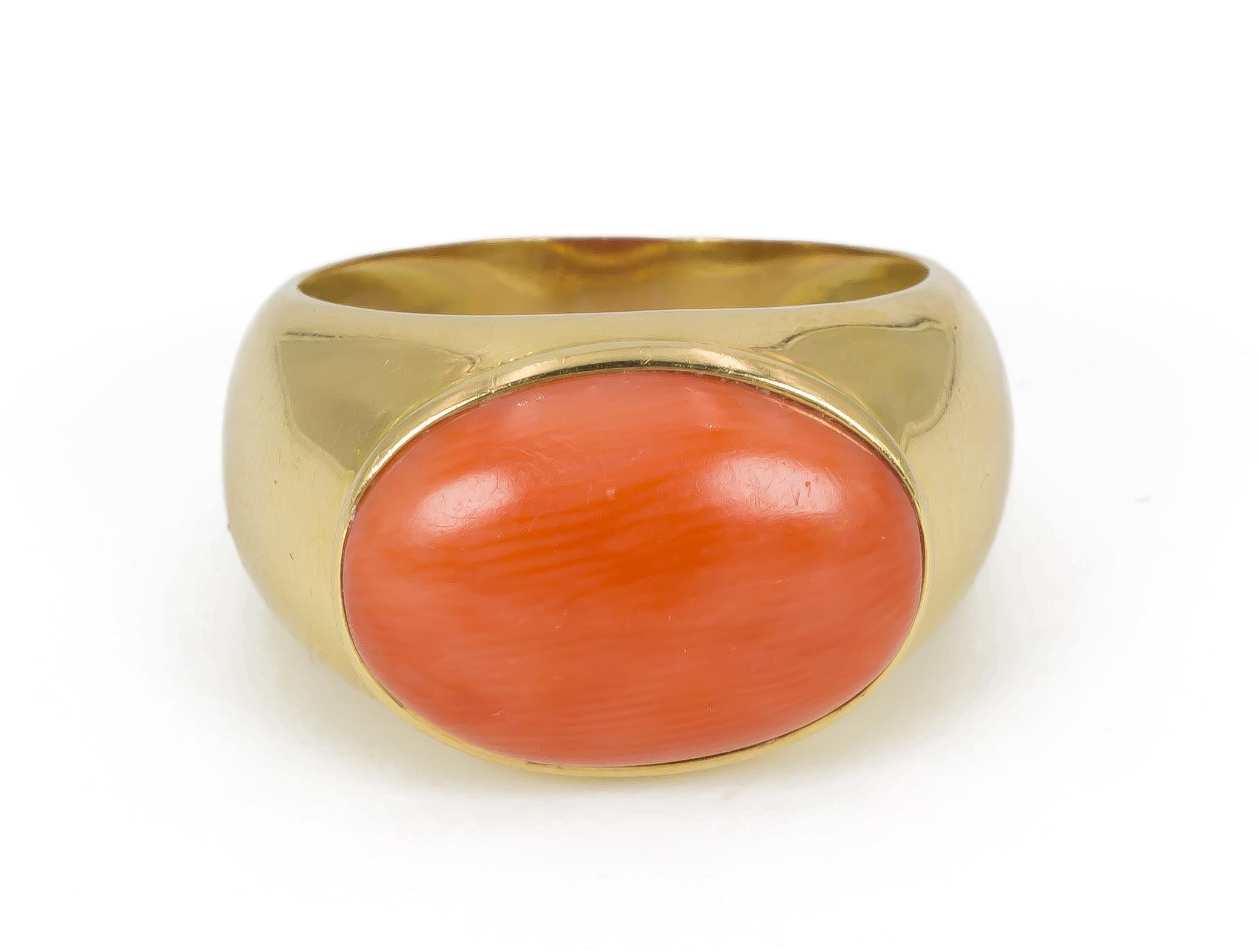 Women's or Men's Vintage Gold and Coral Ring, 1950s For Sale