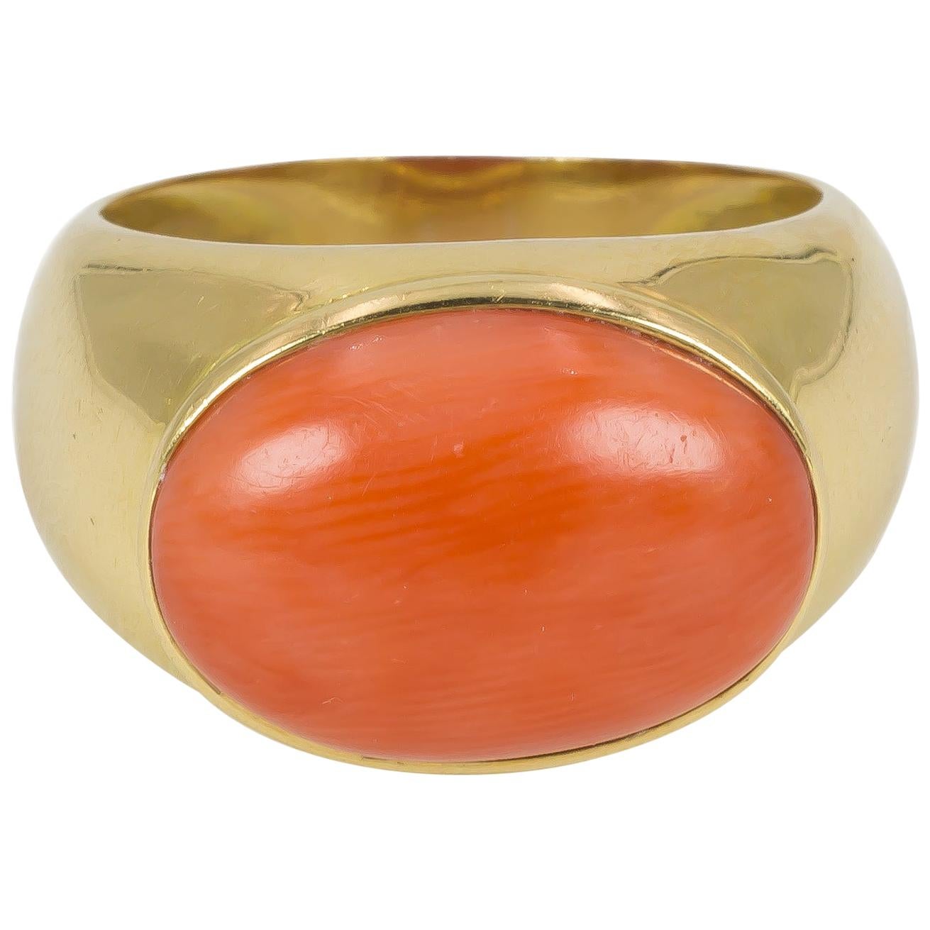 Vintage Gold and Coral Ring, 1950s For Sale