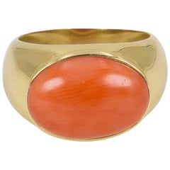 Vintage Gold and Coral Ring, 1950s