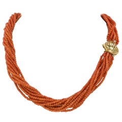 Vintage Gold and Coral Torchon Beaded Necklace, 1970s
