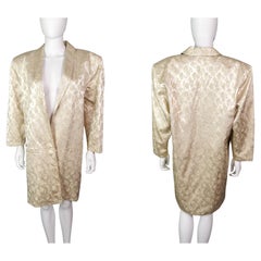 Vintage gold and cream satin Brocade jacket, longline blazer 