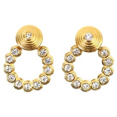 Pendientes de aro colgantes vintage de oro y cristal Circa años 80