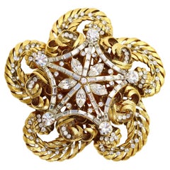 Vintage Gold and Crystal Domed Large Brooch Circa 1980s