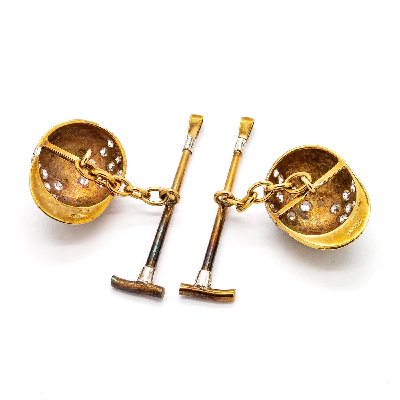 Moderno Gemelli da polso da fantino in oro e zirconi d'epoca, 1980 in vendita