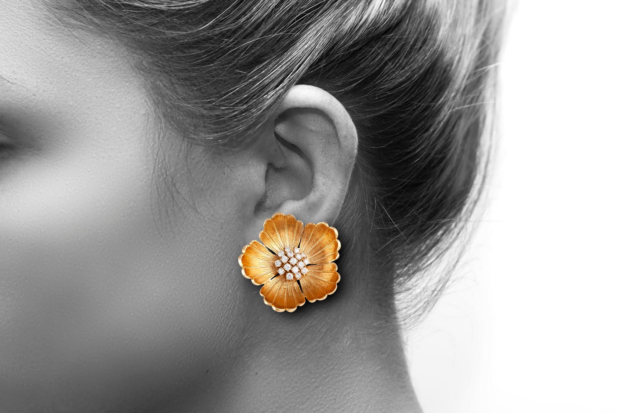 Women's Vintage Gold and Diamond Flower Earrings