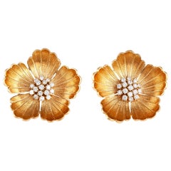 Vintage Gold and Diamond Flower Earrings