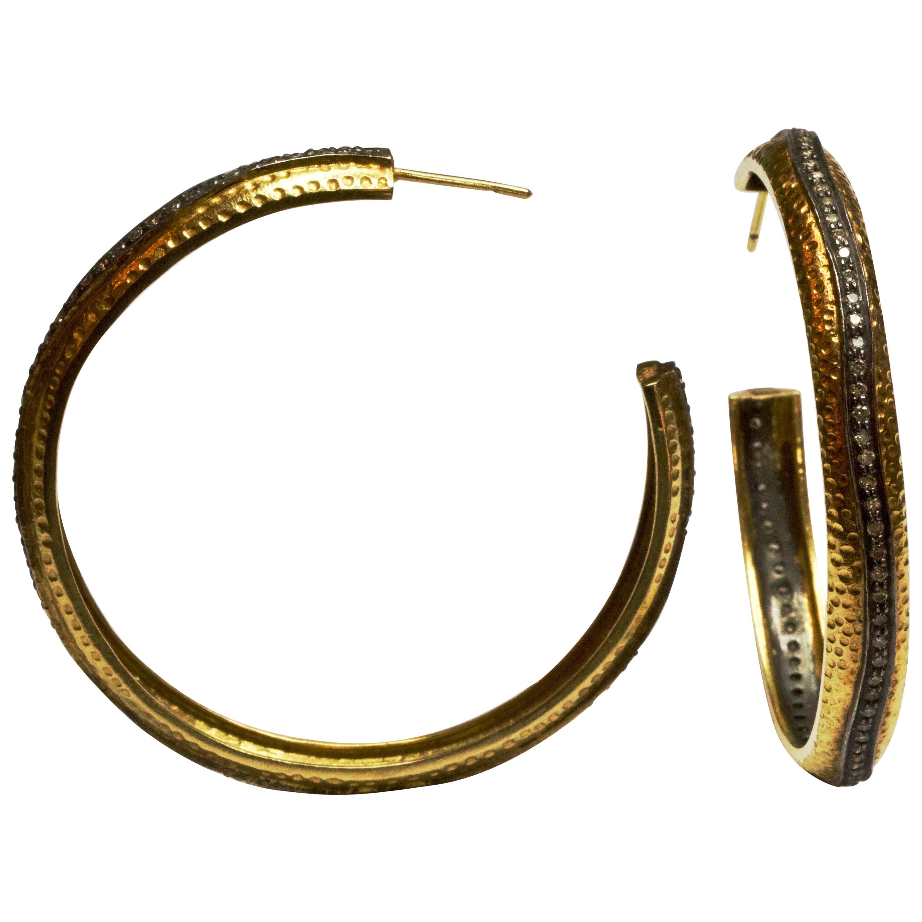 Gold and Diamond Hoop Earrings at 1stDibs