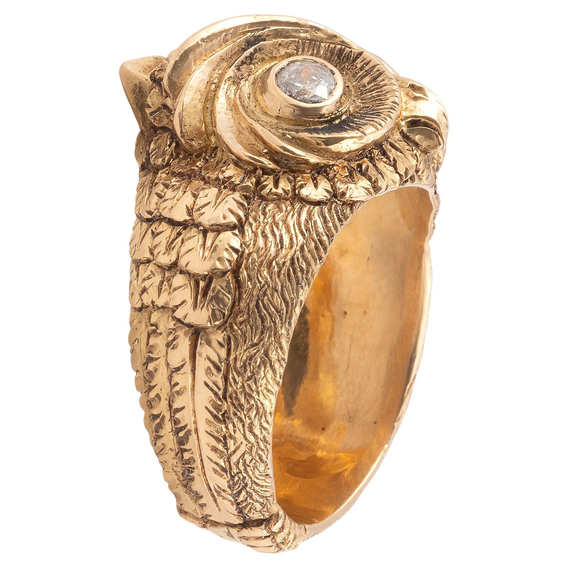 Designed as a owl with old cut diamond apprimately 0,30ct set eyes.
Size: 7 1/4