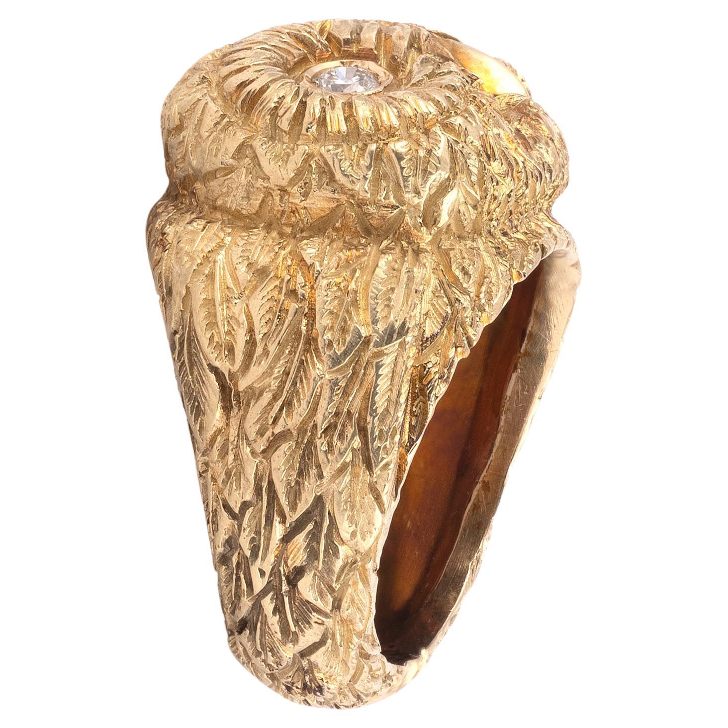 Retro Vintage Gold and Diamond Owl Ring