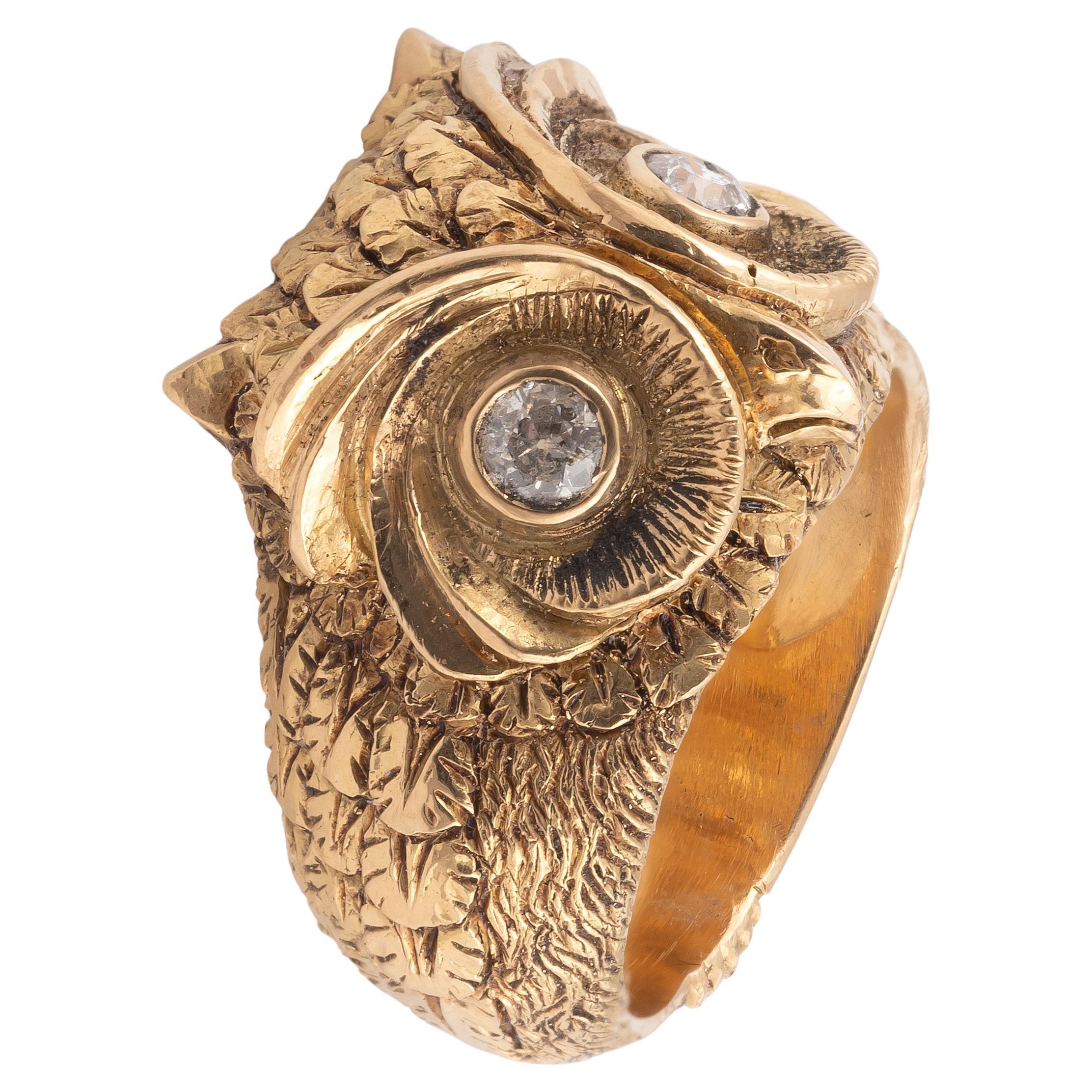 antique gold owl ring