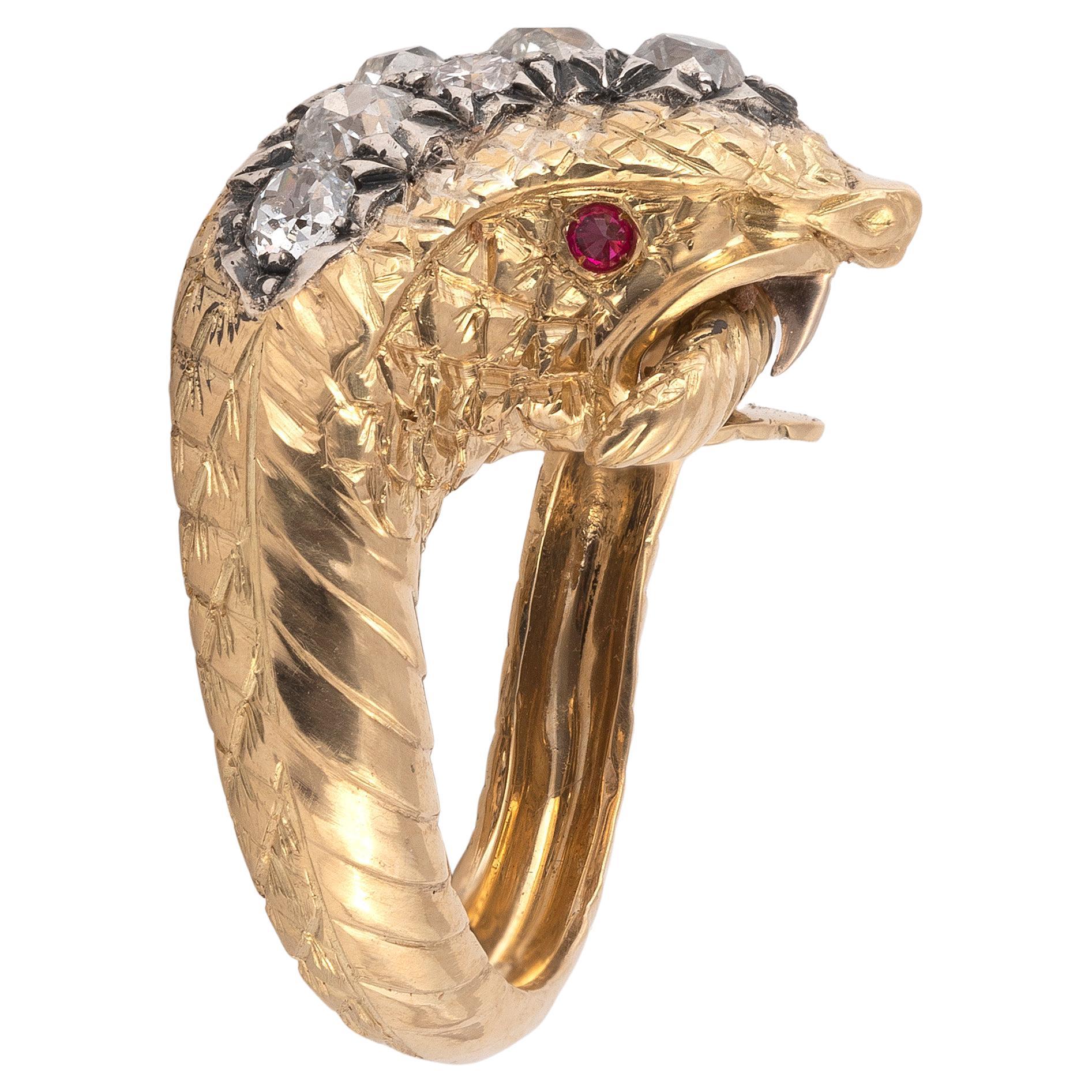 Gold- und Diamant-Schlangenring aus Gold (Retro) im Angebot