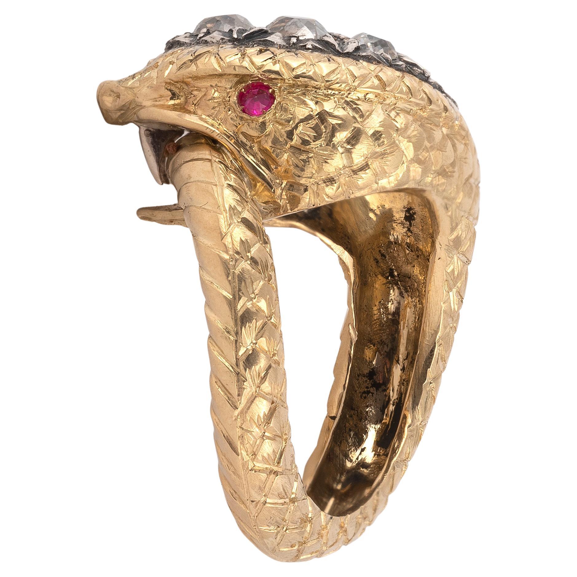 Gold- und Diamant-Schlangenring aus Gold (Alteuropäischer Schliff) im Angebot