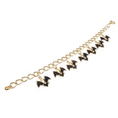 Vintage Gold and Enamel Bats Charm Bracelet