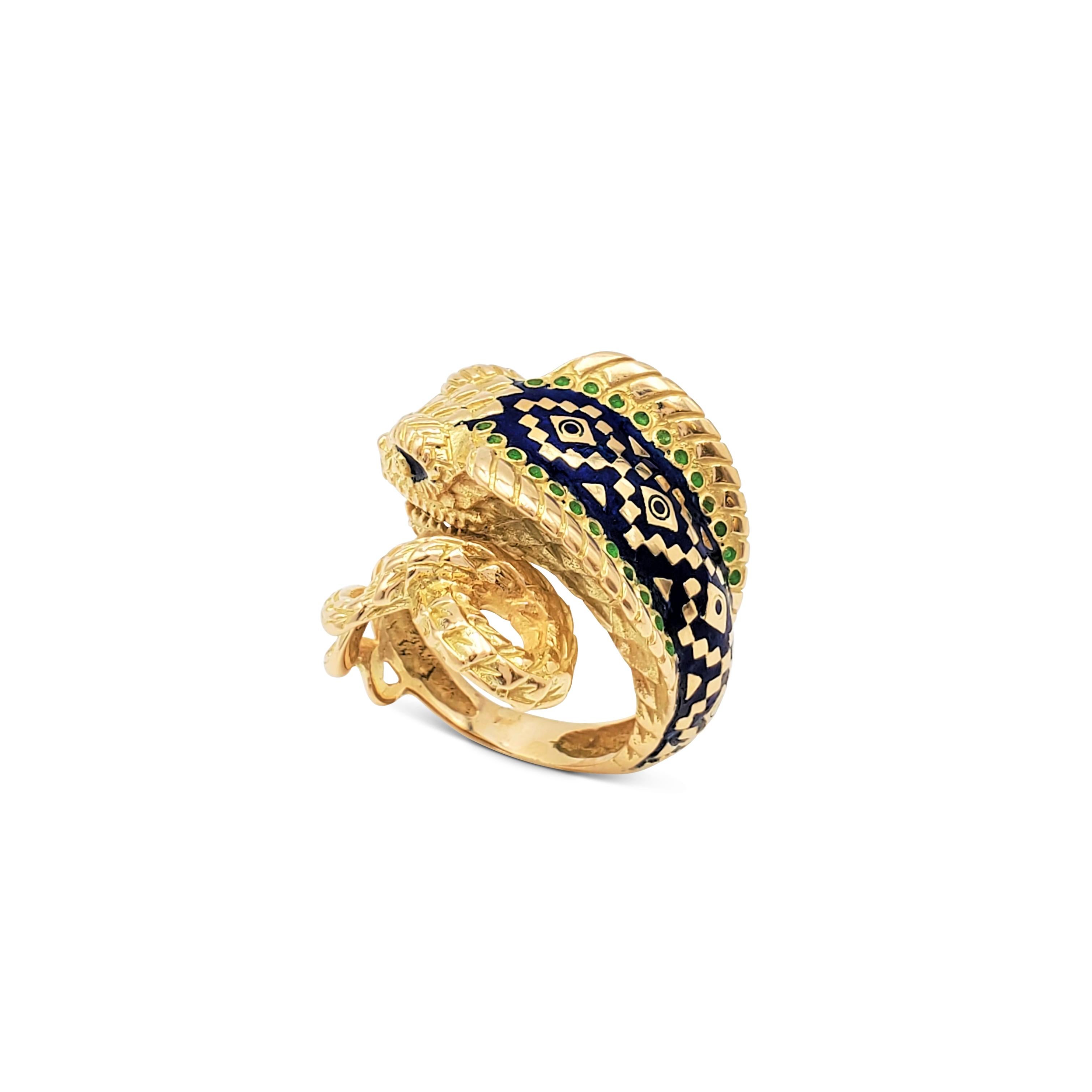 Women's Vintage Gold and Enamel Snake Ring