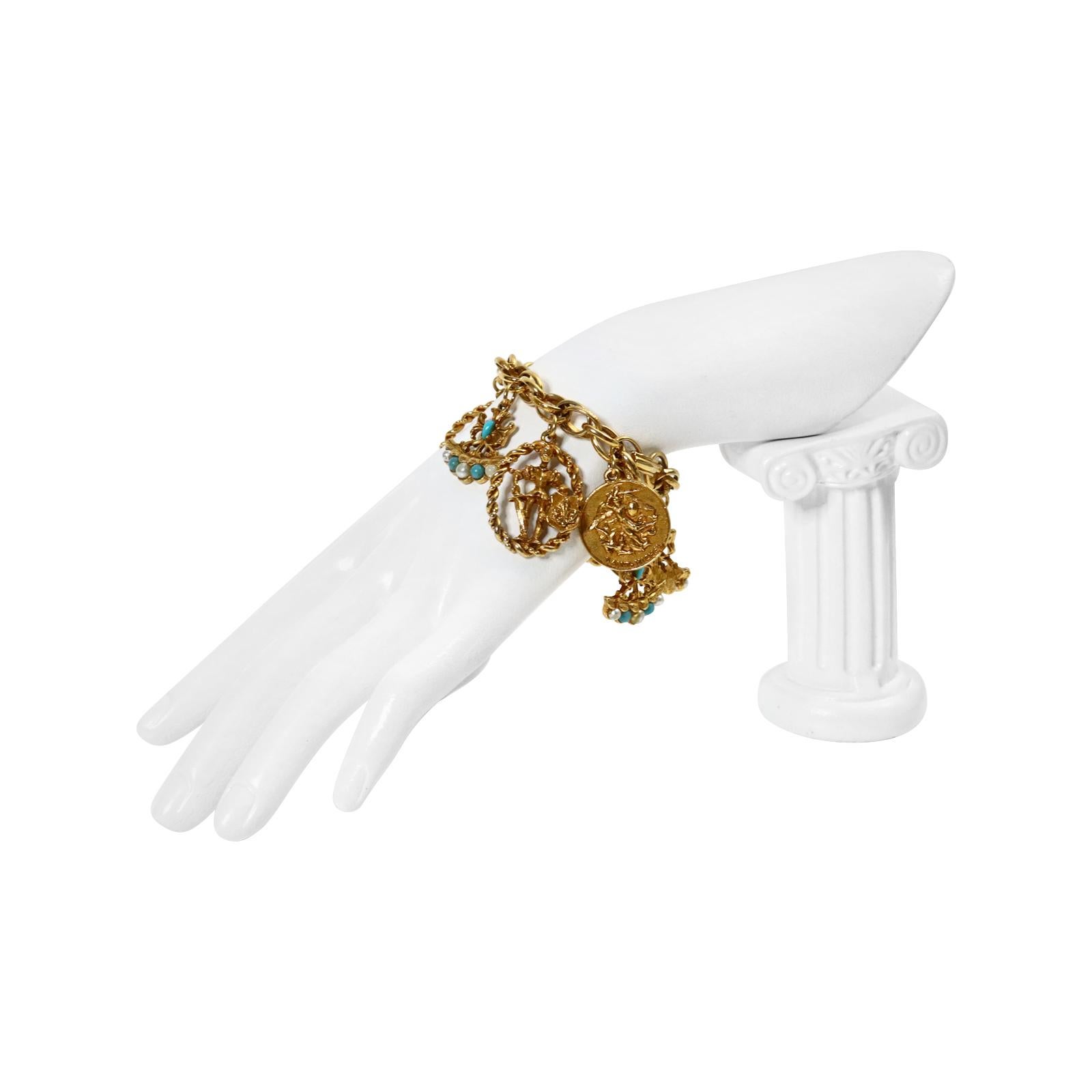 Armband mit Gold- und Türkisimitat-Charakter, circa 1980er Jahre im Angebot 2