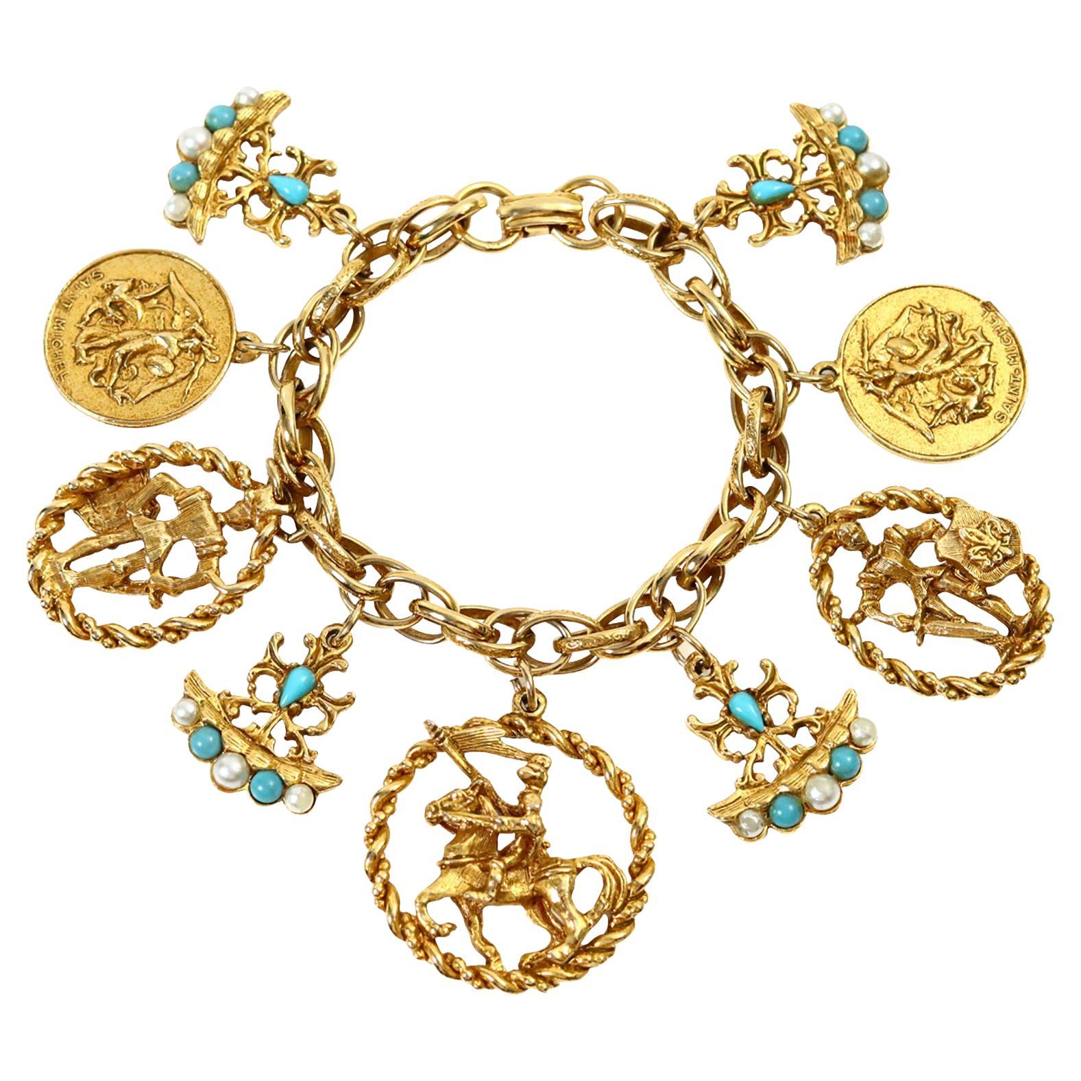 Pulsera vintage de oro y turquesa de imitación, años 80