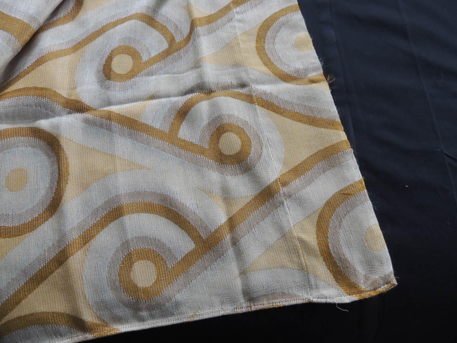 Mid-Century Modern Vintage Gold and Grey Woven Deco Pattern Textile