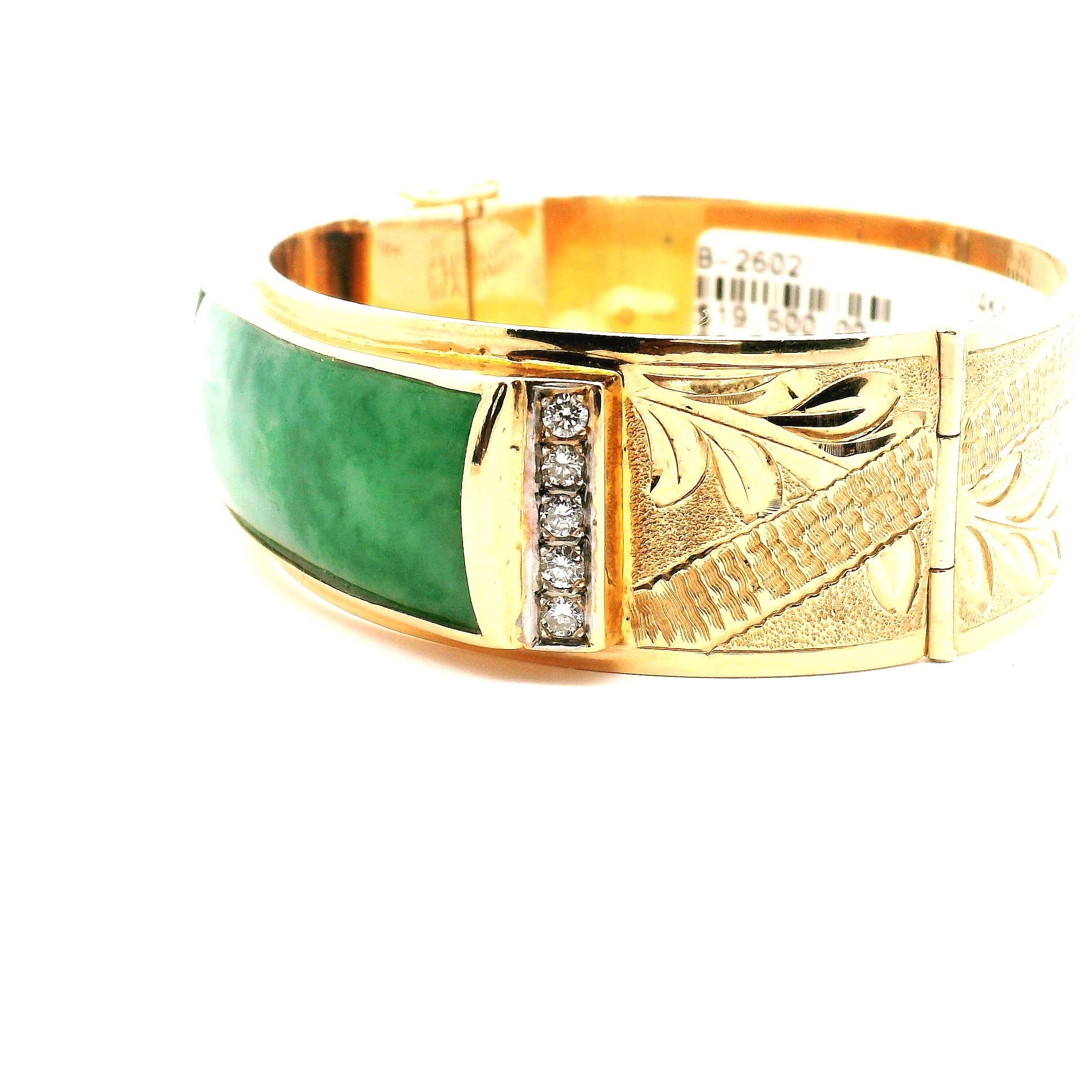 Vintage Gold und Jade Armreif Armband (Cabochon) im Angebot