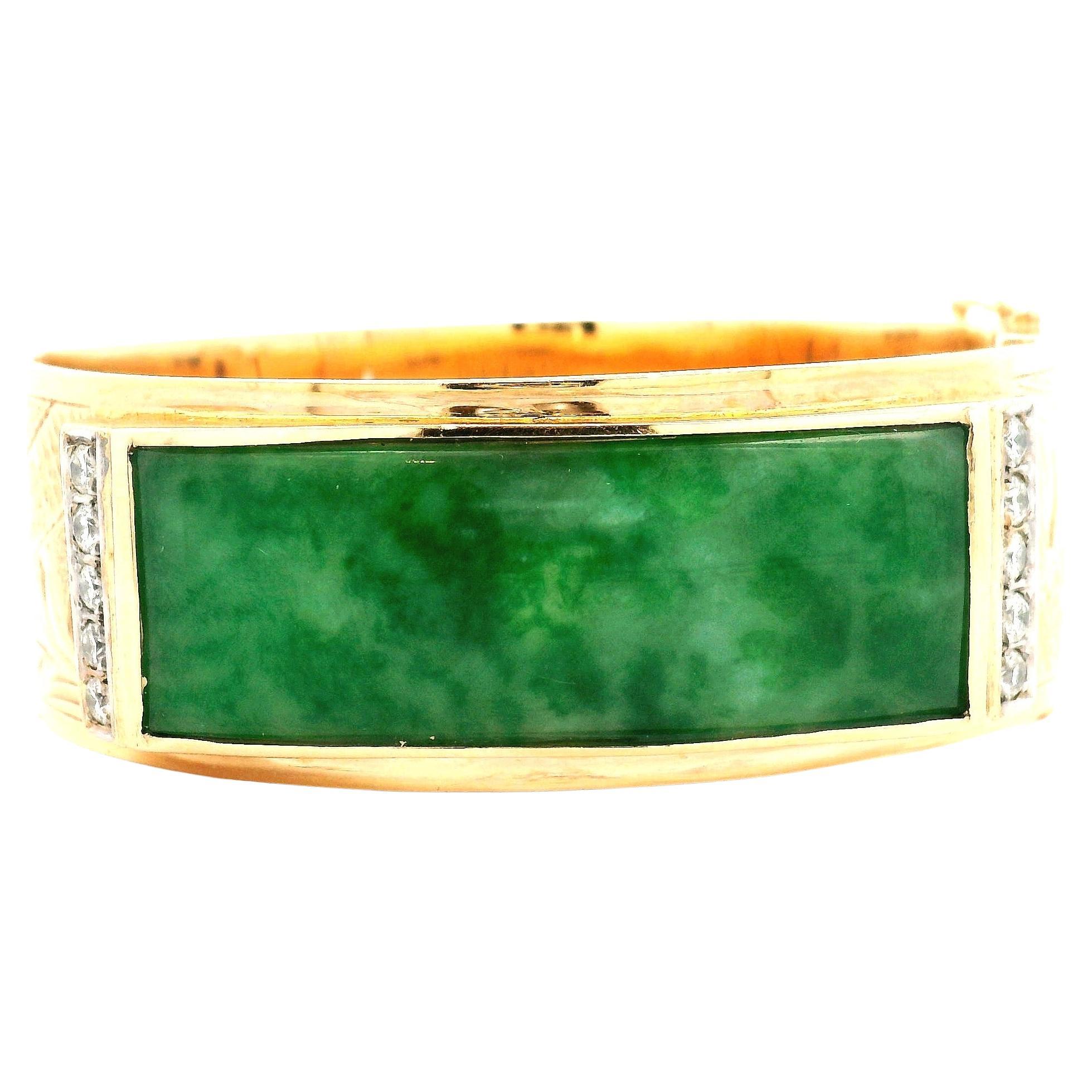 Vintage Gold And Jade Bangle Bracelet