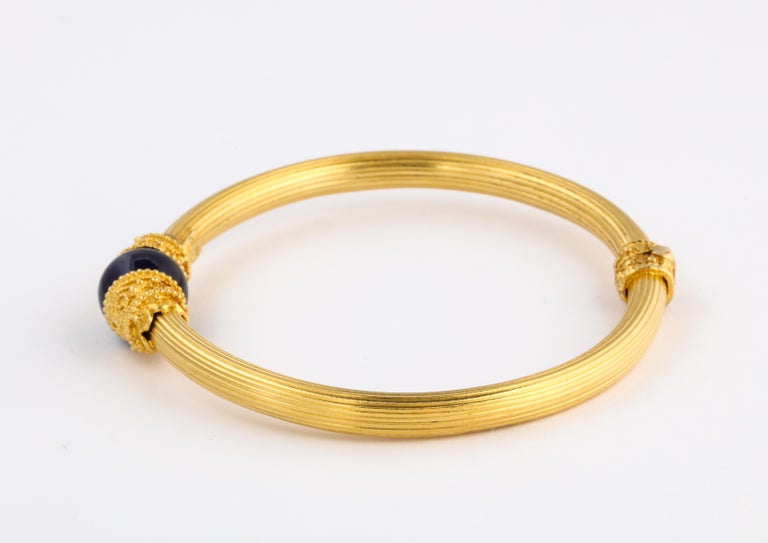 Round Cut Vintage Gold and Lapis Lalaounis Bracelet For Sale