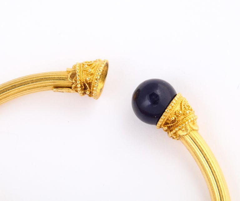 Vintage Gold and Lapis Lalaounis Bracelet In Excellent Condition For Sale In Stamford, CT