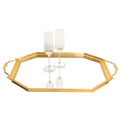 Assiette décorative vintage en or et miroir, Italie, années 1960