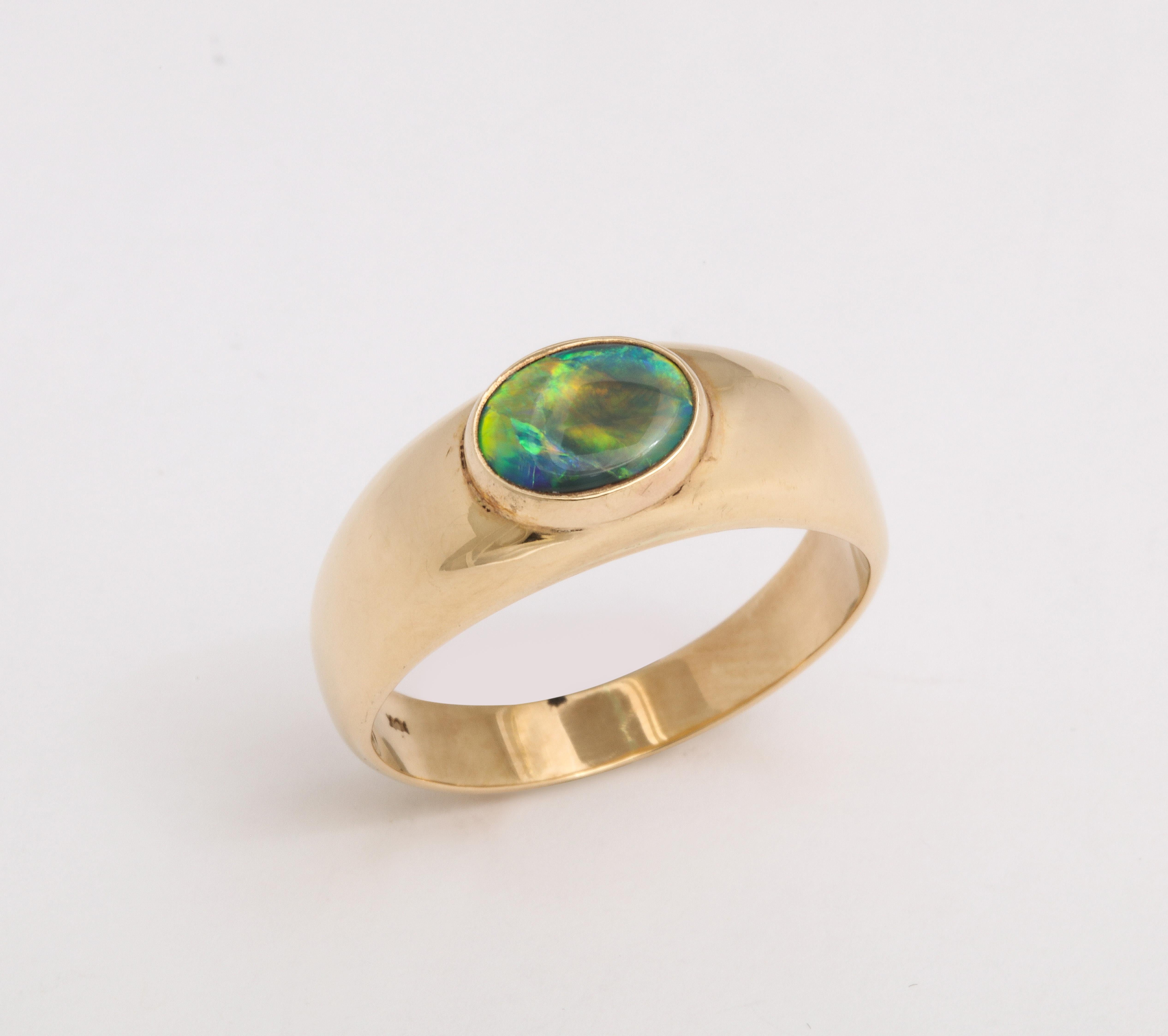 Oval Cut Vintage Gold and Ocean Australian Blue Green Black Opal Ring For Sale