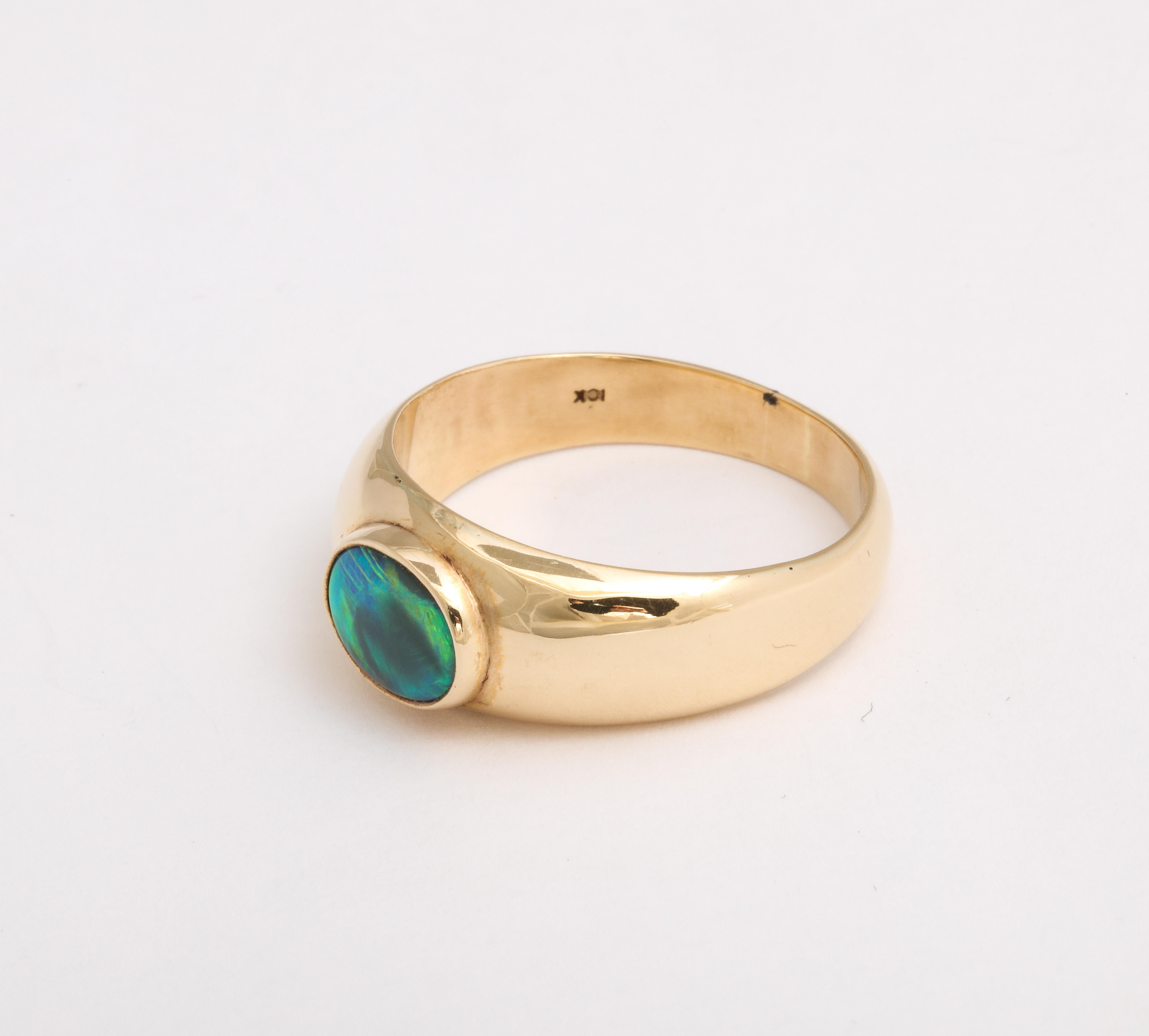 Women's or Men's Vintage Gold and Ocean Australian Blue Green Black Opal Ring For Sale