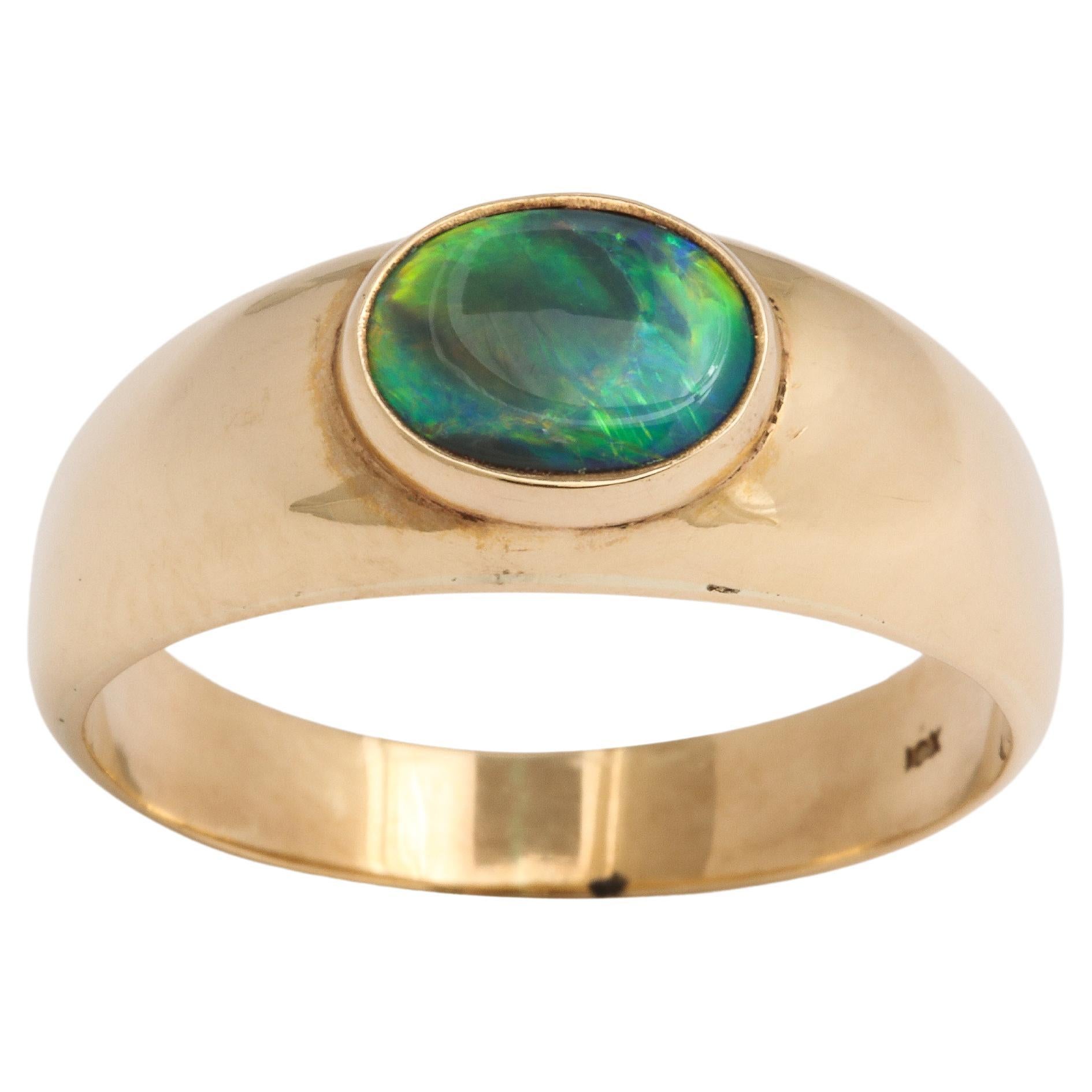 Vintage Gold and Ocean Australian Blue Green Black Opal Ring For Sale