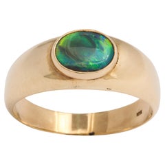 Vintage Gold and Ocean Australian Blue Green Black Opal Ring