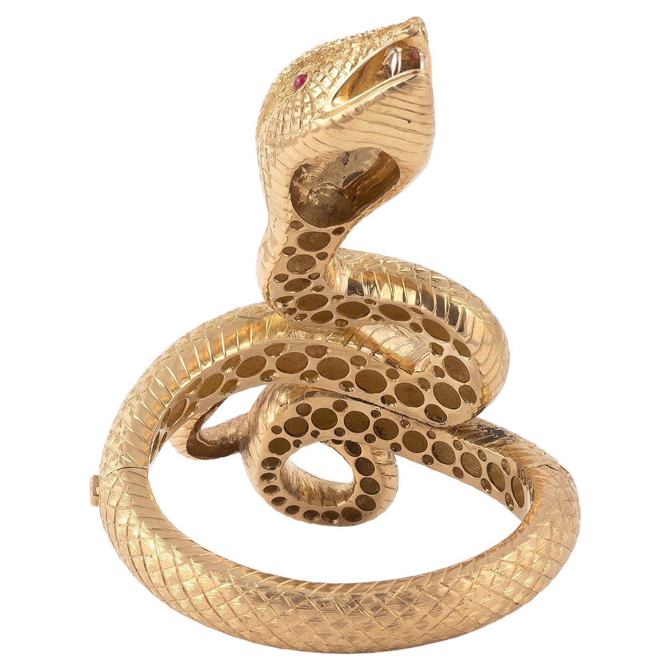 Rétro Bracciale a serpente grande in oro e diamanti antichi d'epoca Attr. E. Bracciale Serafini in vendita