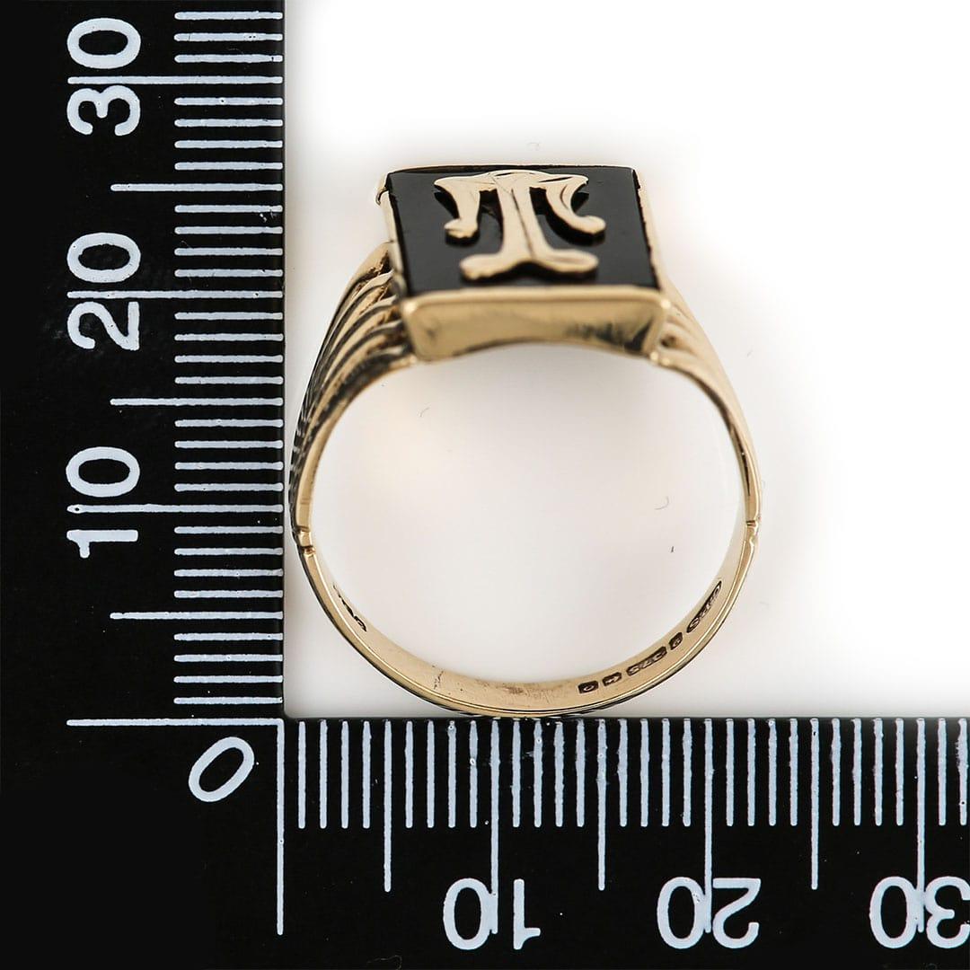 Vintage Gold and Onyx Big T Initial Ring, Circa 1963 4