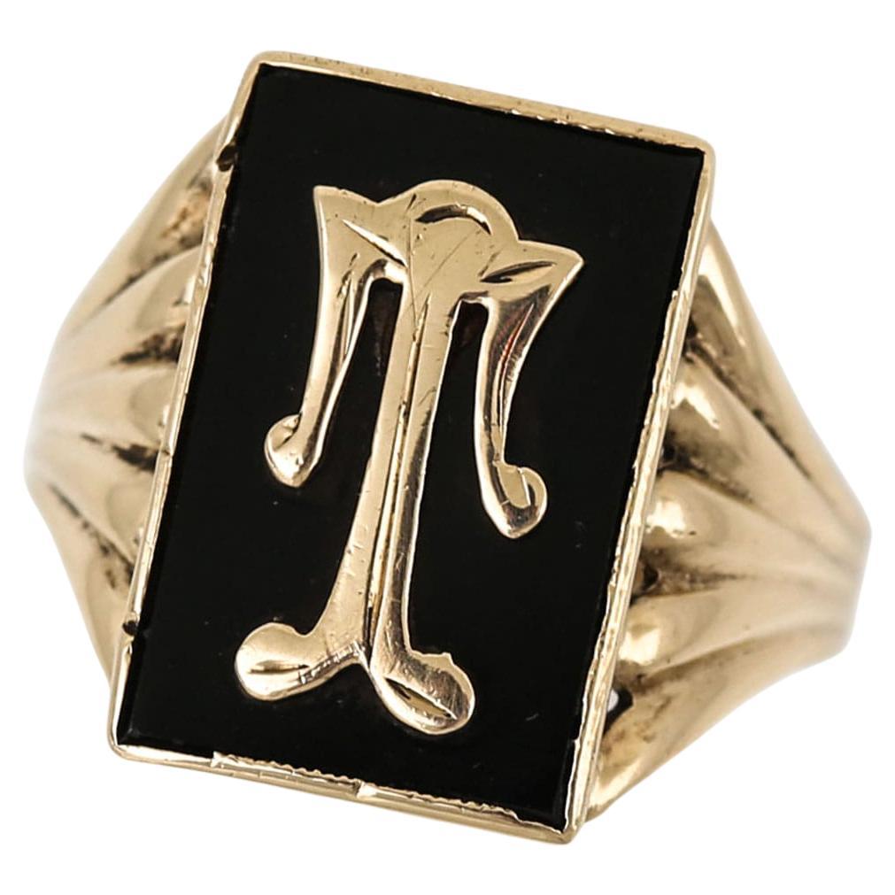 Vintage Gold and Onyx Big T Initial Ring, Circa 1963
