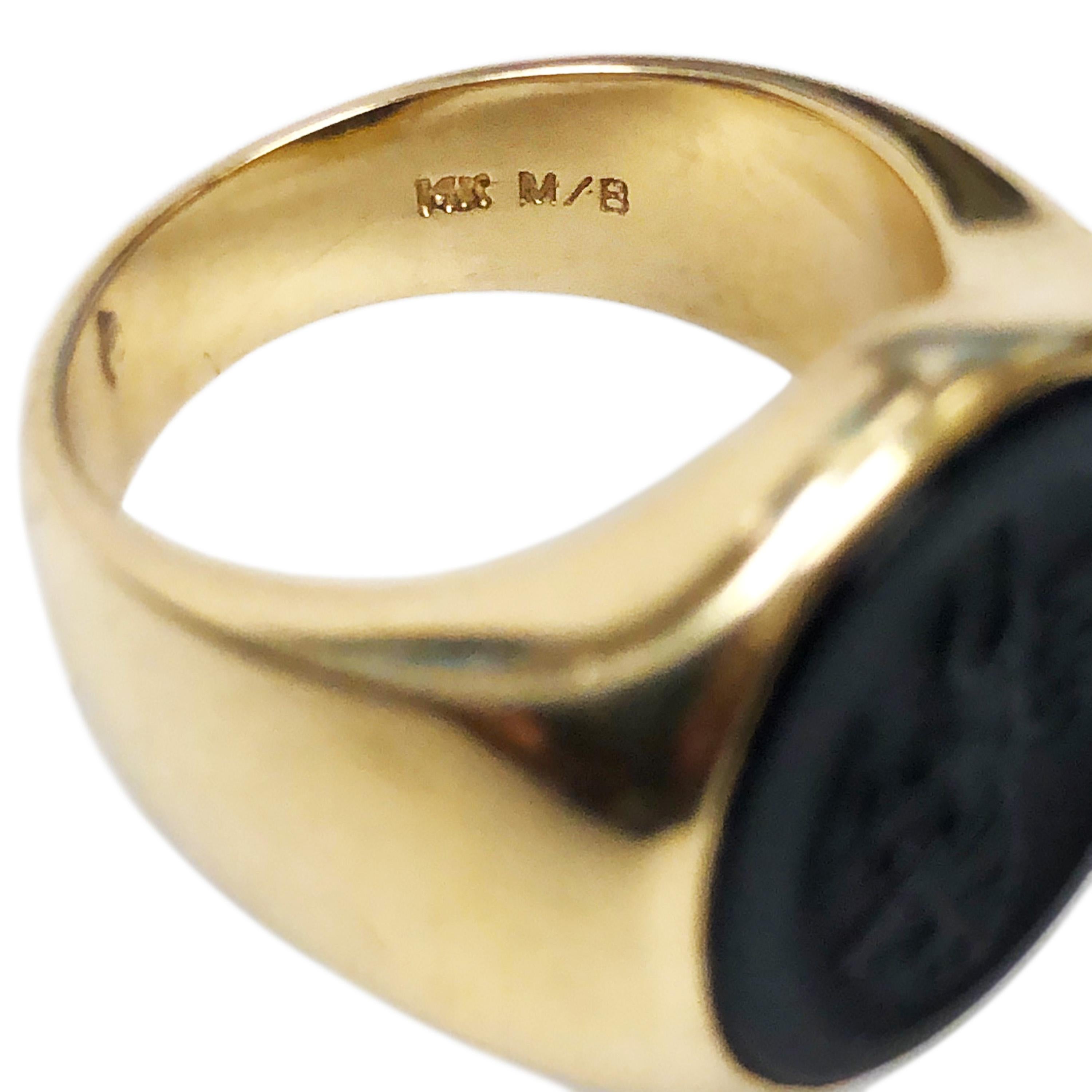 Oval Cut Vintage Gold and Onyx Gents Signet Ring