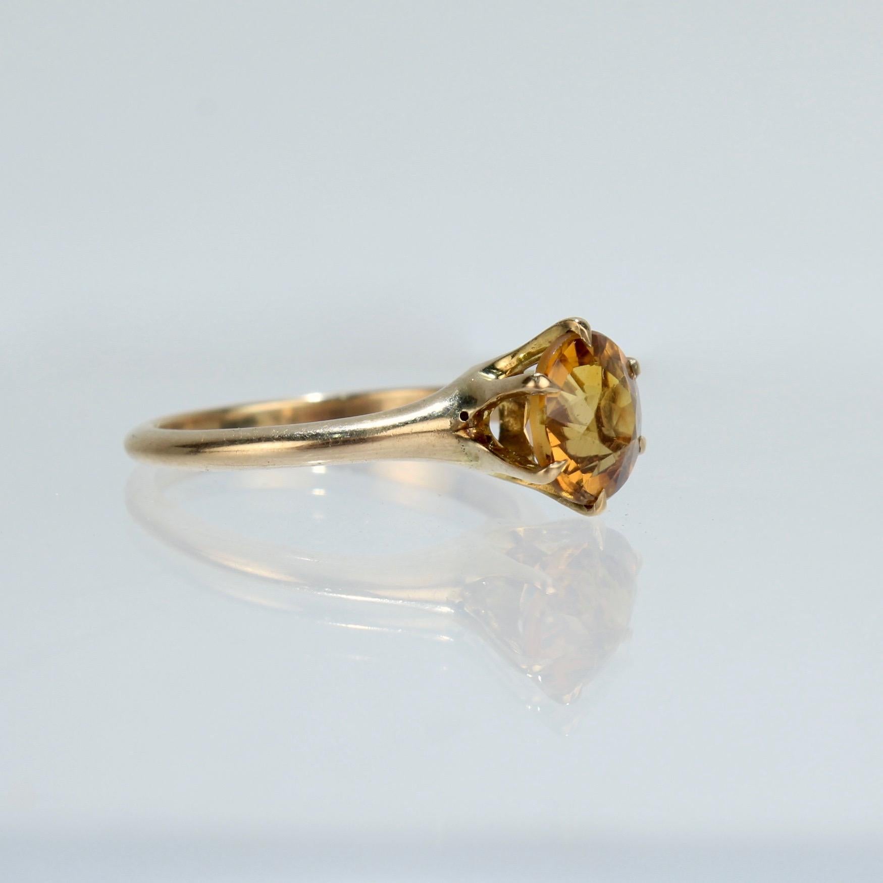 Edwardian Vintage Gold and Orange Citrine Solitaire Ring