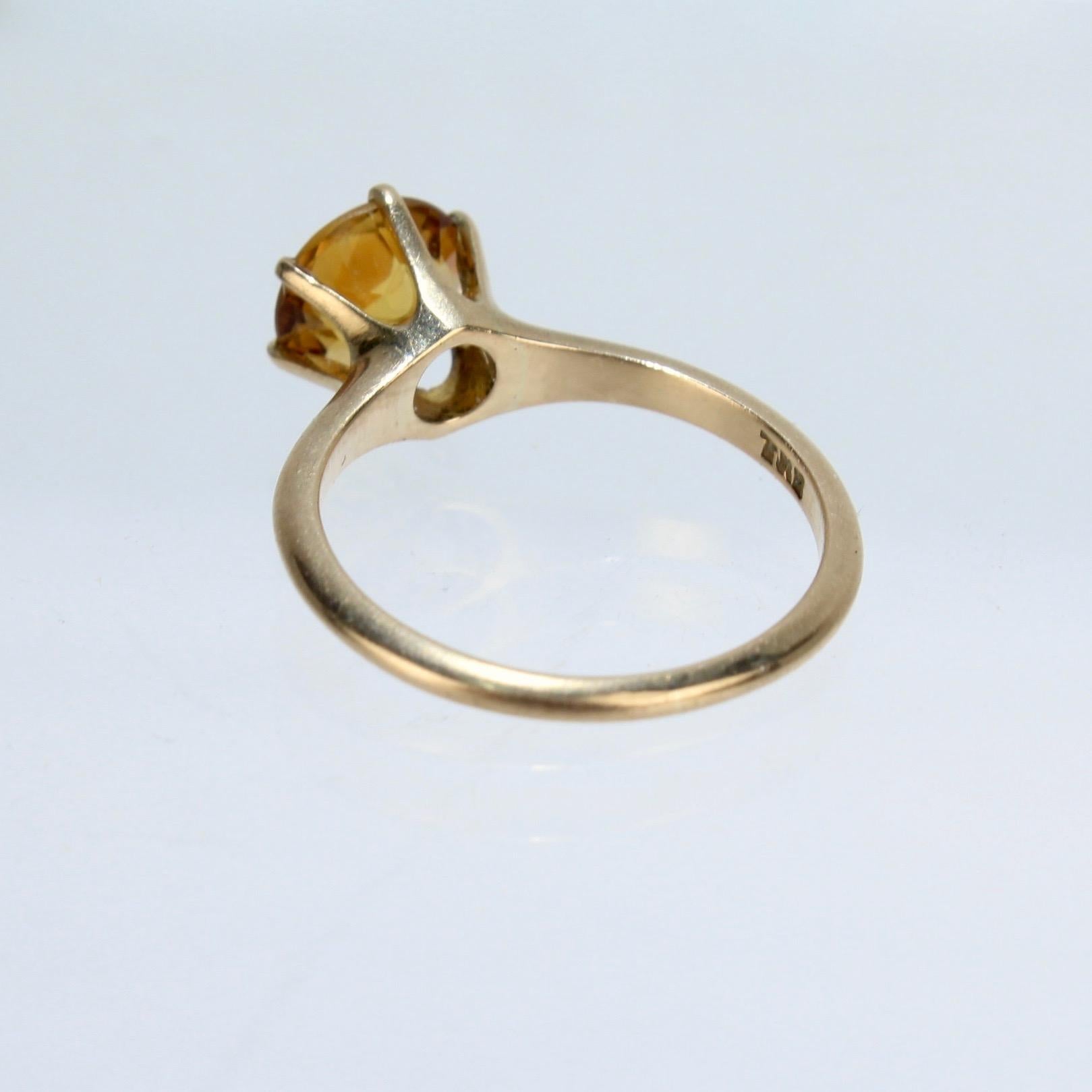 Round Cut Vintage Gold and Orange Citrine Solitaire Ring