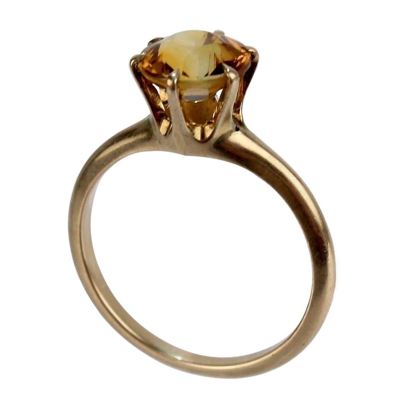 Vintage Gold and Orange Citrine Solitaire Ring
