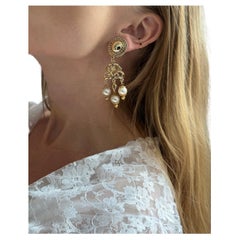 Vintage Gold and Pearl Chandelier Earrings